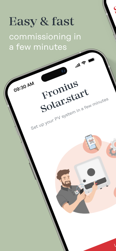 Solar installer using Fronius Solar.start app to set up a PV system