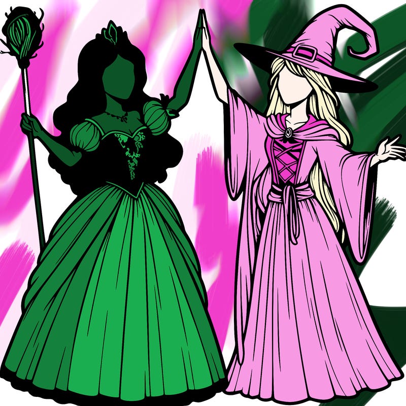 detailed realistic split of a princess and a witch