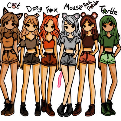 a group of girls wearing crop tops and shorts
