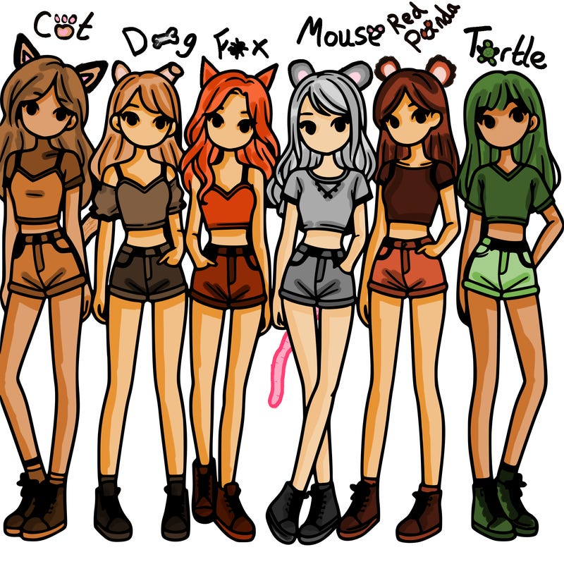 a group of girls wearing crop tops and shorts