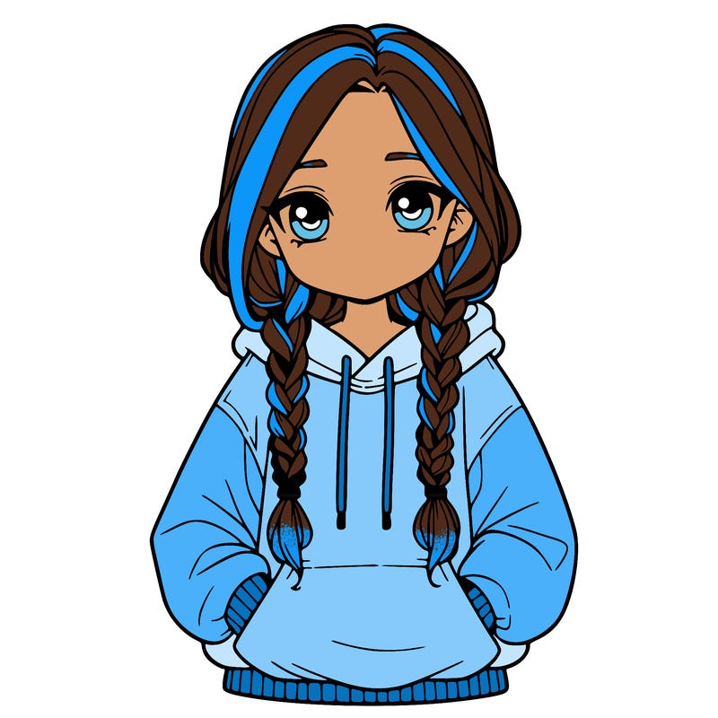 a realistic girl with a oversized hoodie and she has braids