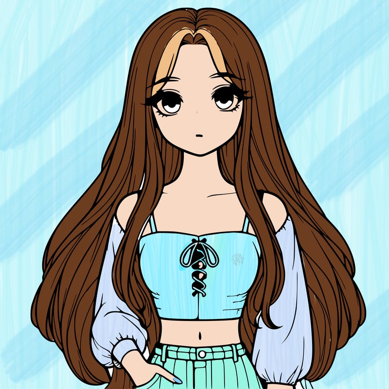realistic girl with long hair and cute crop top