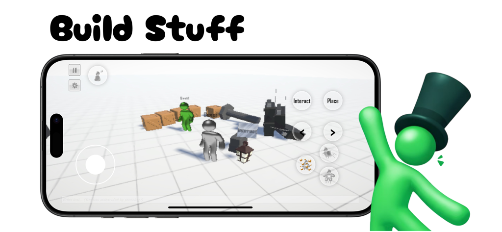 Snap Game Mobile - Gameplay do Snap Game Mobile mostrando personagens construindo e interagindo em um ambiente sandbox 3D