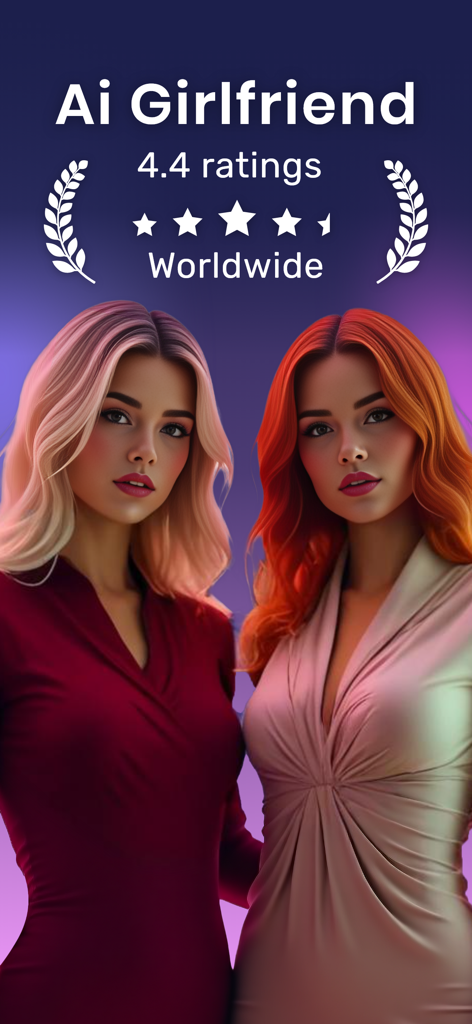 Ai Girlfriend :Virtual Chatbot - Pantalla de la aplicación Novia IA que muestra dos compañeras virtuales y calificaciones de usuarios