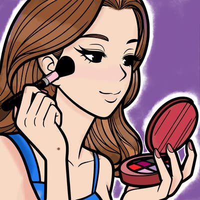 little girl putting on makeup