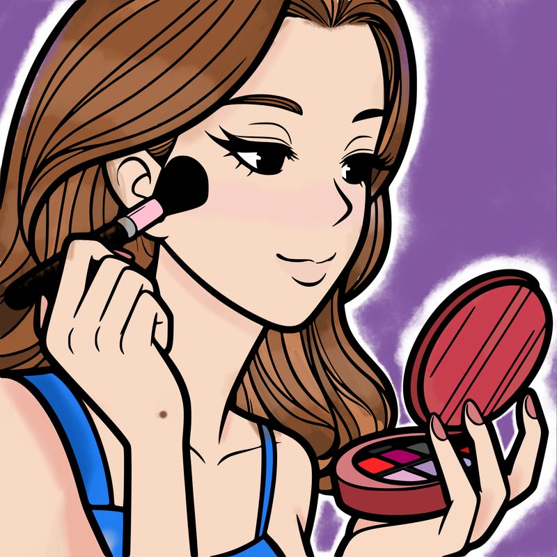 little girl putting on makeup