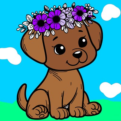 puppy with flower crown