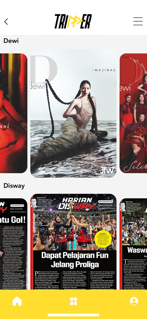 Tripper Travel - Tripper Travelのモバイルアプリインターフェース、機内エンターテイメント用のデジタル雑誌やライフスタイルコンテンツを表示