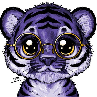 cute realistic tiger with round glasses