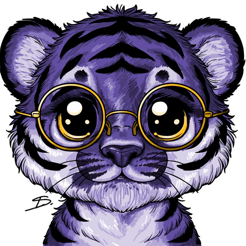cute realistic tiger with round glasses