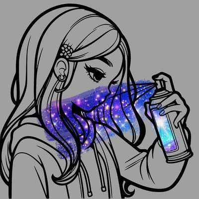 a realistic girl spray painting