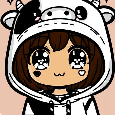 kawaii girl with cow hoodie