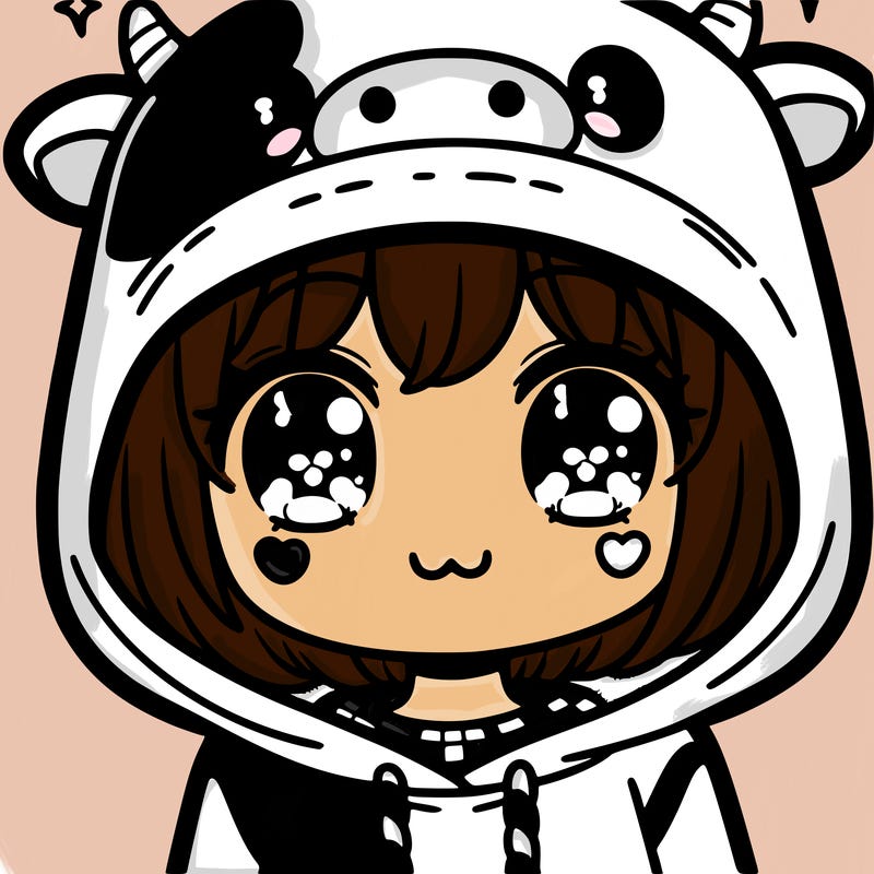 kawaii girl with cow hoodie