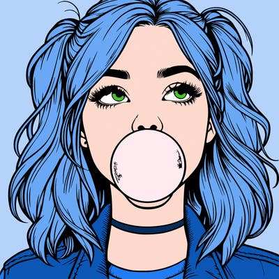 realististic girl blowing bubble -gum