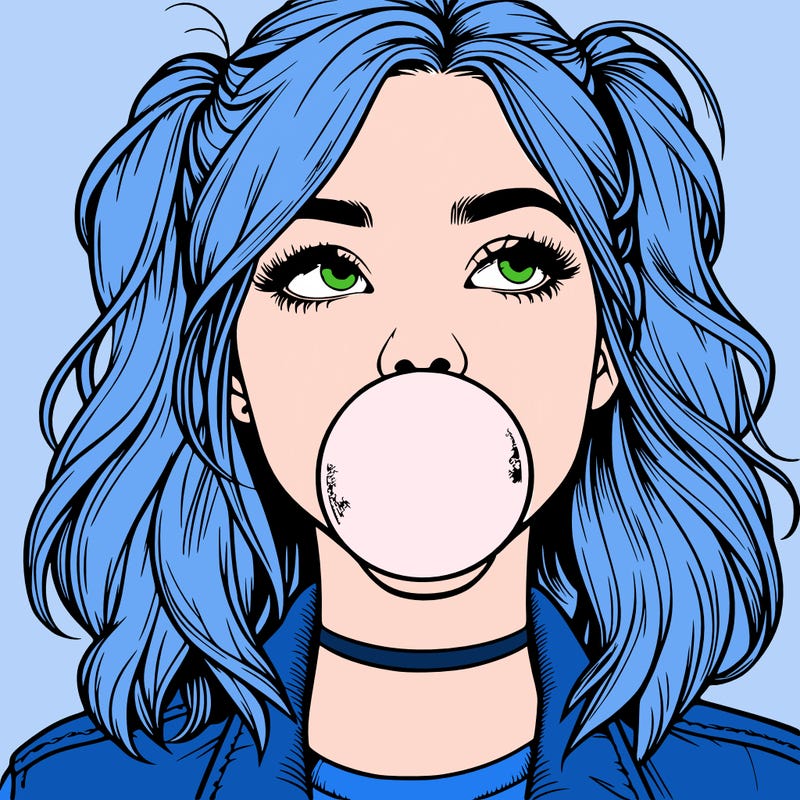 realististic girl blowing bubble -gum