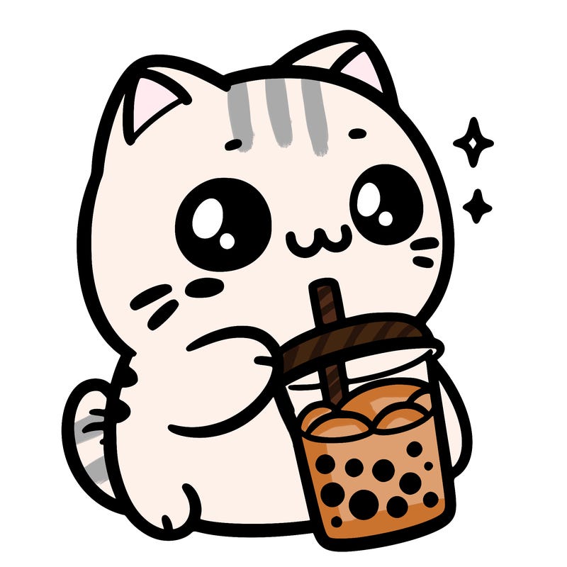 a cat drinks a boba tea