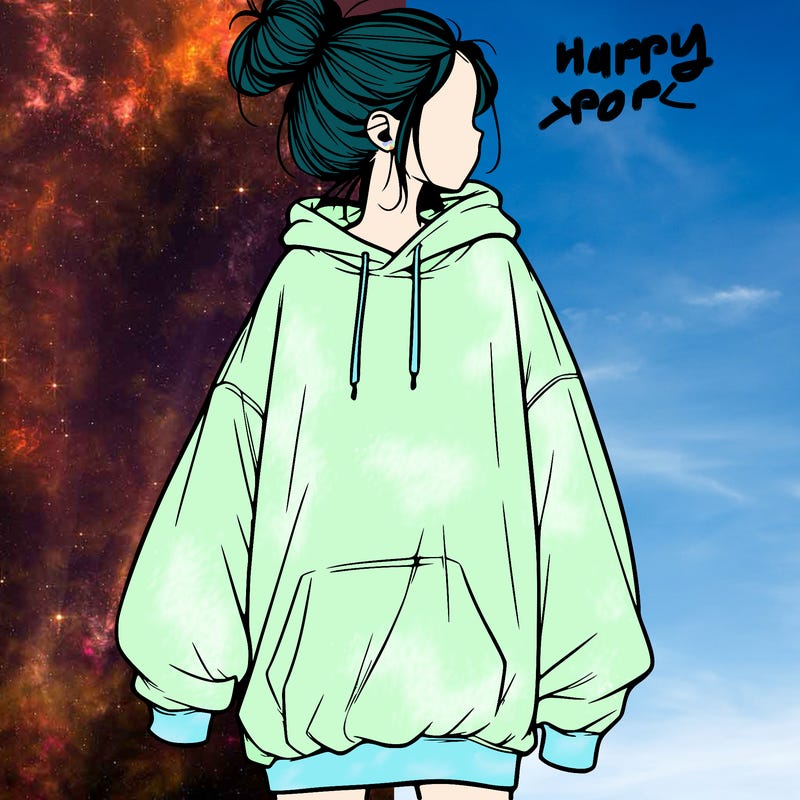 realistic girl with a oversized sweatshirt on and a bun
