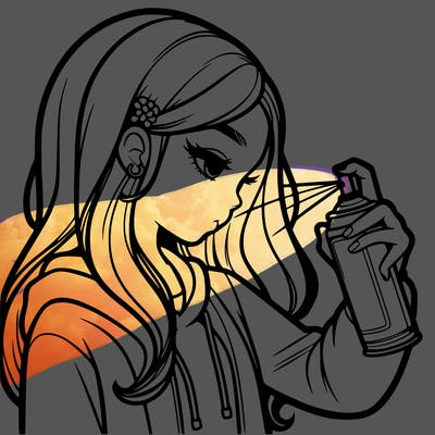 a realistic girl spray painting