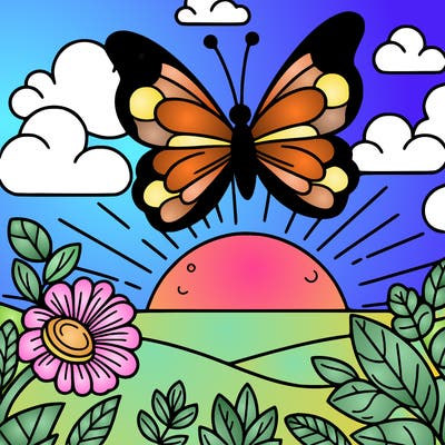 butterfly in a sunset