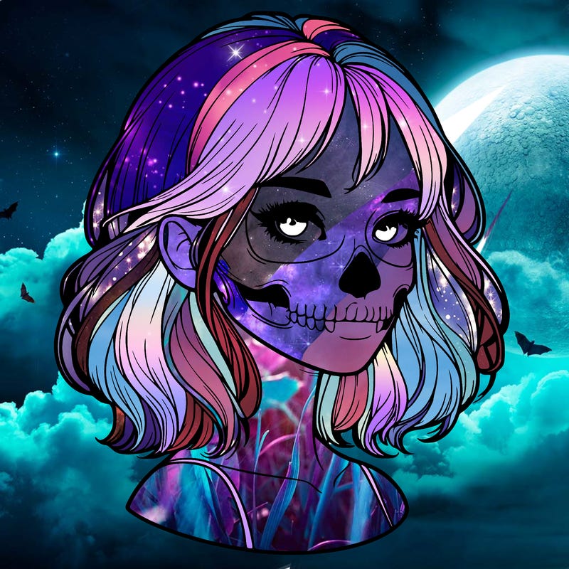 realistic girl with skull