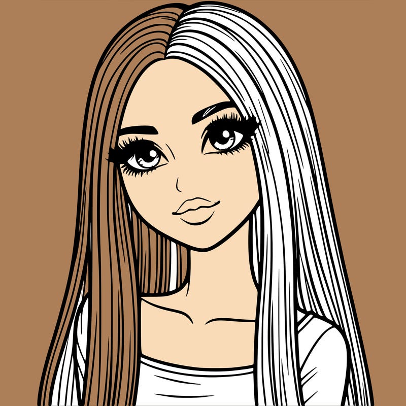 realistic girl with straight and long hair