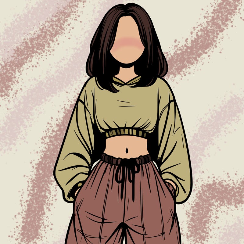 realistic girl faceless with baggy pants and a crop top