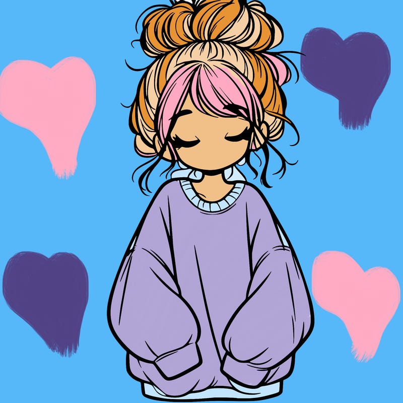 girl with baggy sweatshirt and messy bun