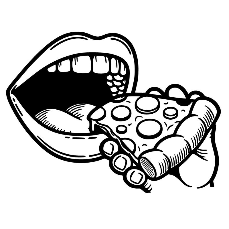 mouth eating pizza