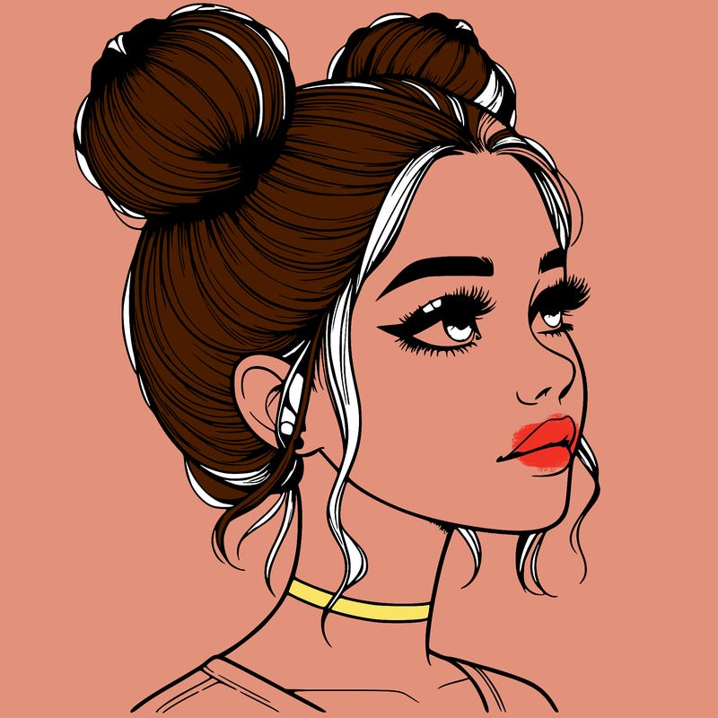 realistic girl with buns on the top of her head