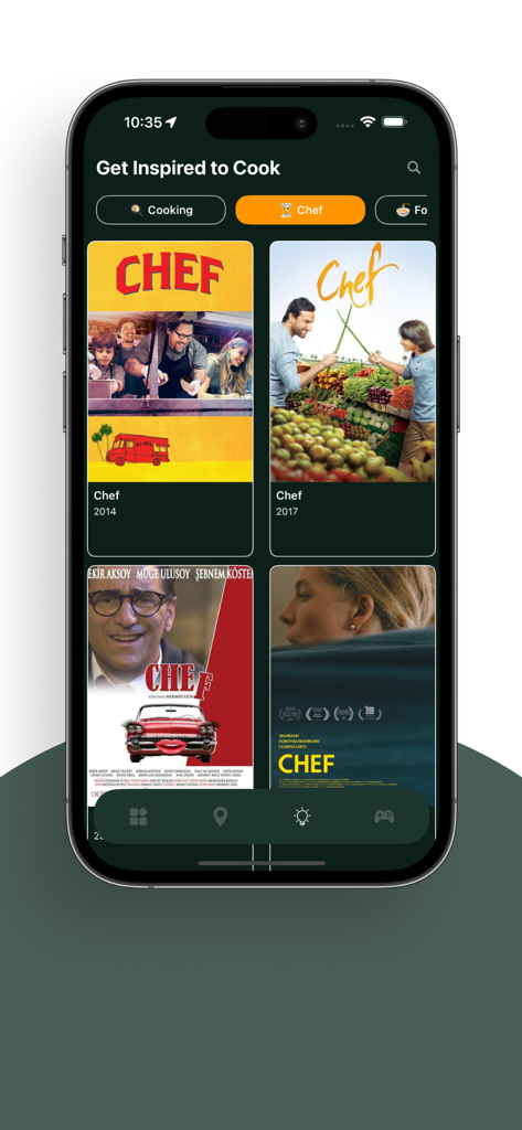 Famo Drama Log - Famo Drama Log app screen showing the Inspired Cook section with various culinary movie posters