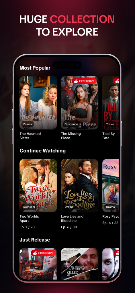 CherryShort: Short Dramas - Interface of the CherryShort app showing a large collection of trending short drama series and movies.