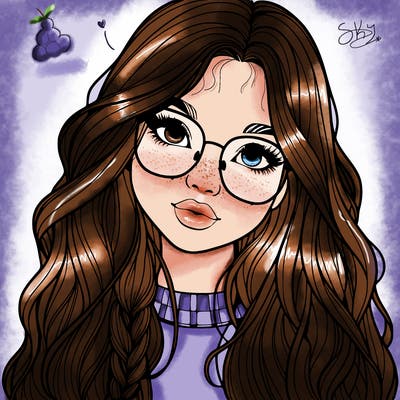 girl with long hair and freckles and glasses realistic