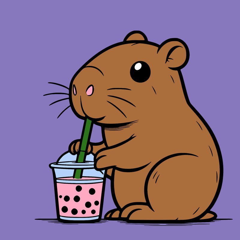 a capabara drinking boba