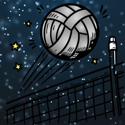 volleyball flying over a volleyball net