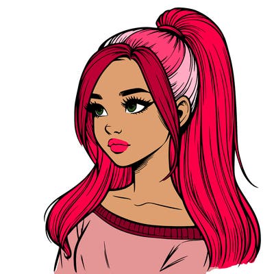 realistic girl with a high ponytail