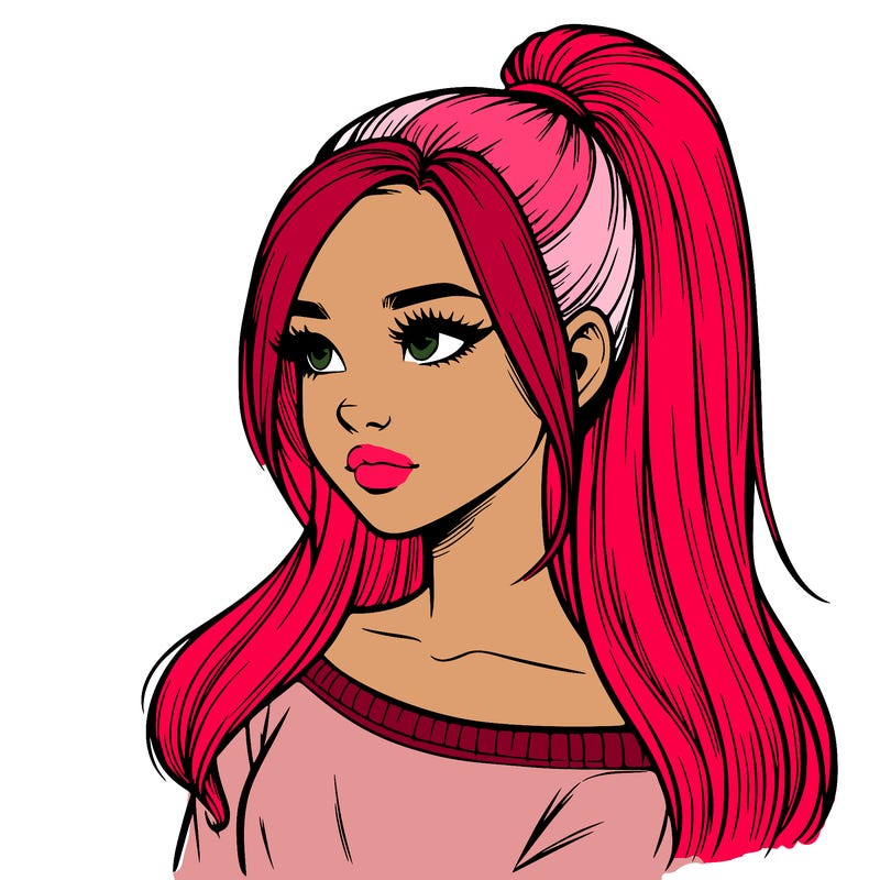 realistic girl with a high ponytail