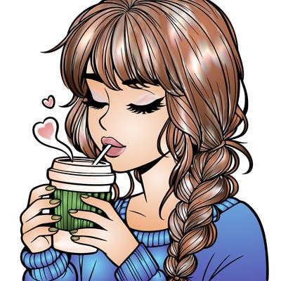 realistic girl drinking coffee