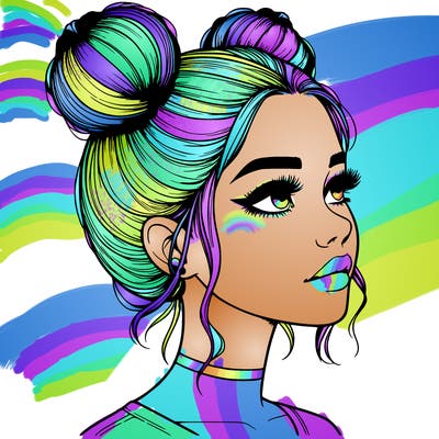 realistic girl with buns on the top of her head