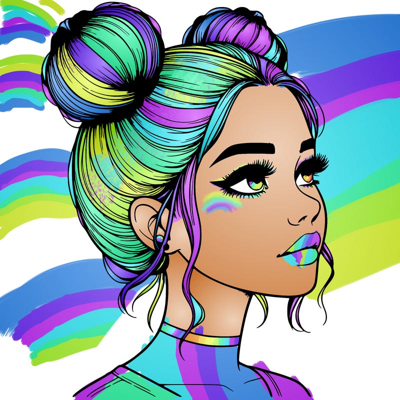 realistic girl with buns on the top of her head
