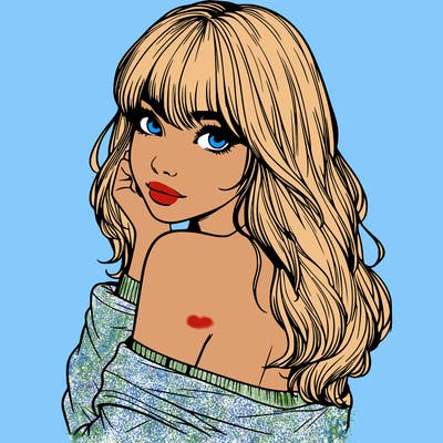 realistic girl with bangs looking over her shoulder