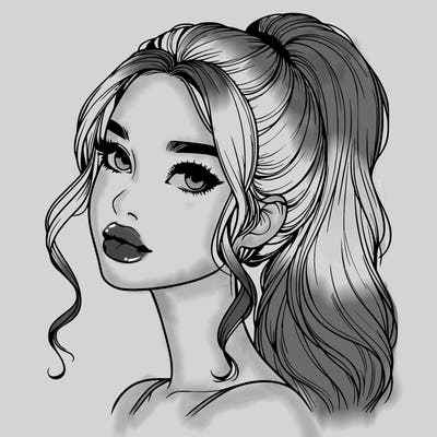 realistic girl with a ponytail on her hair and lips