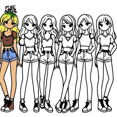 a group of girls wearing crop tops and shorts