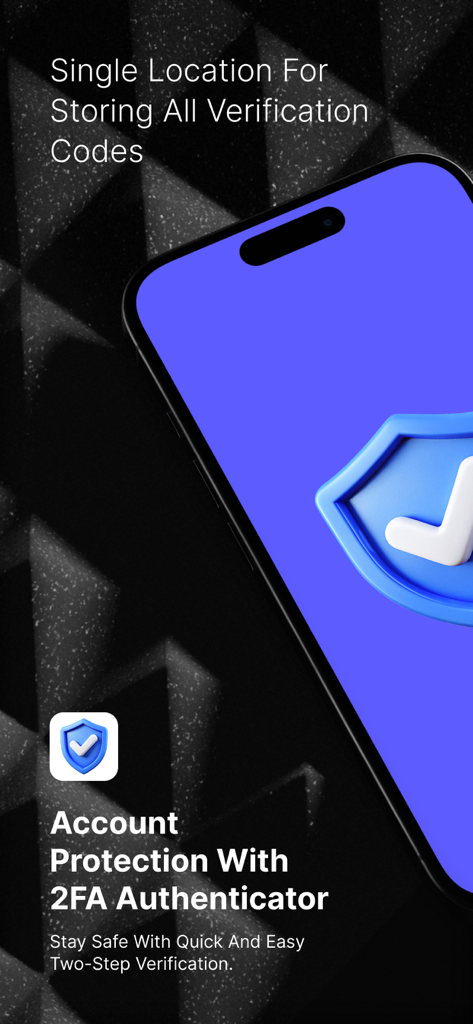 2FA Authenticator™ MFA Authy - Smartphone display showing 2FA Authenticator app with a security shield icon for account verification