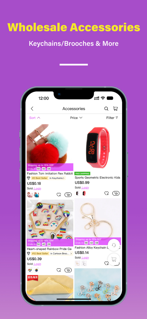 Nihaojewelry-Wholesale Online - Nihaojewelry app showing wholesale keychains and brooches at affordable factory prices for resellers.