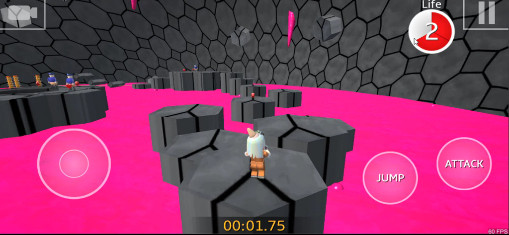 Escape  Barry Prison: Obby Run - A character navigates a pink lava obstacle course in Escape Barry Prison