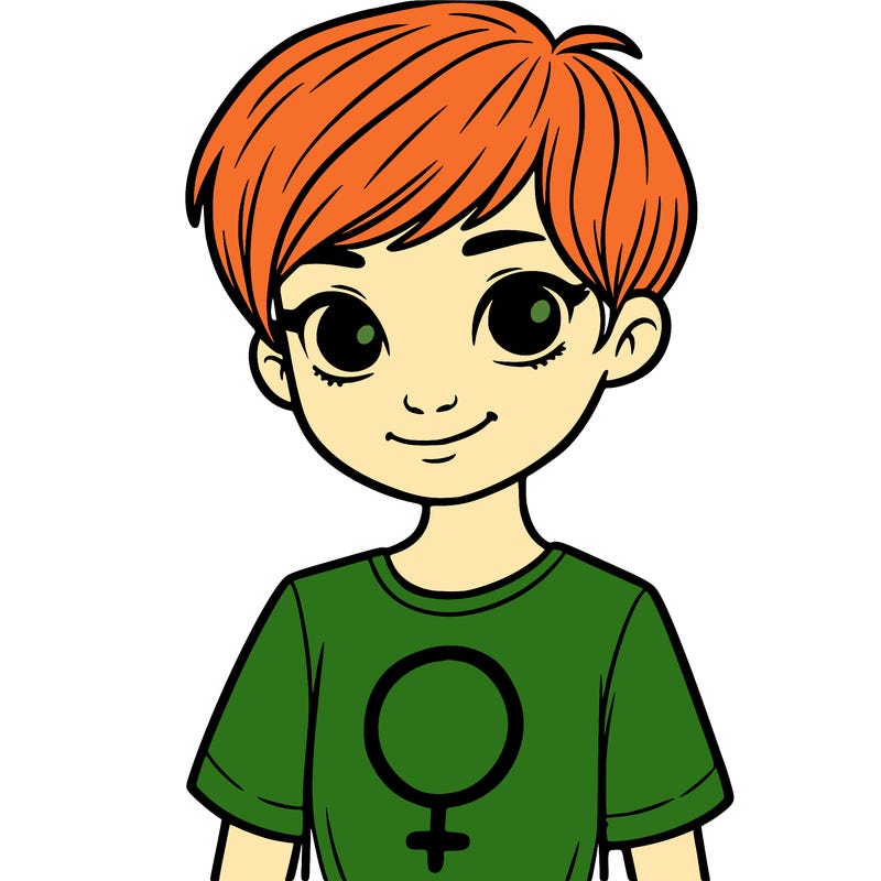 girl with pixie cut and feminist shirt