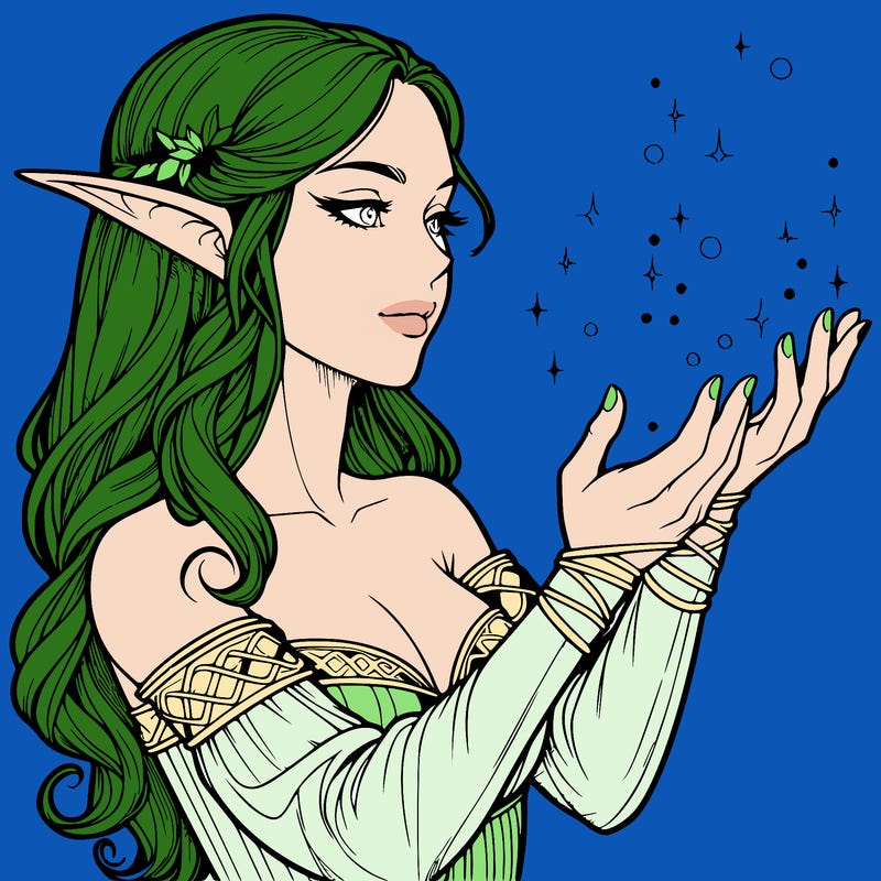 realistic elf girl doing magic