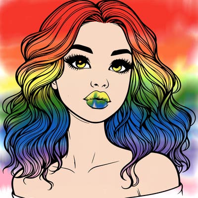 realistic girl with wavy hair and lips