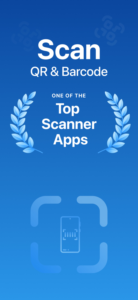 QR & Barcode AI Reader - Pantalla promocional del Lector IA de Códigos QR y Barras destacando su estatus como una de las mejores aplicaciones de escaneo.
