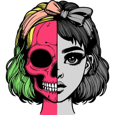 realistic girl with half skull mask
